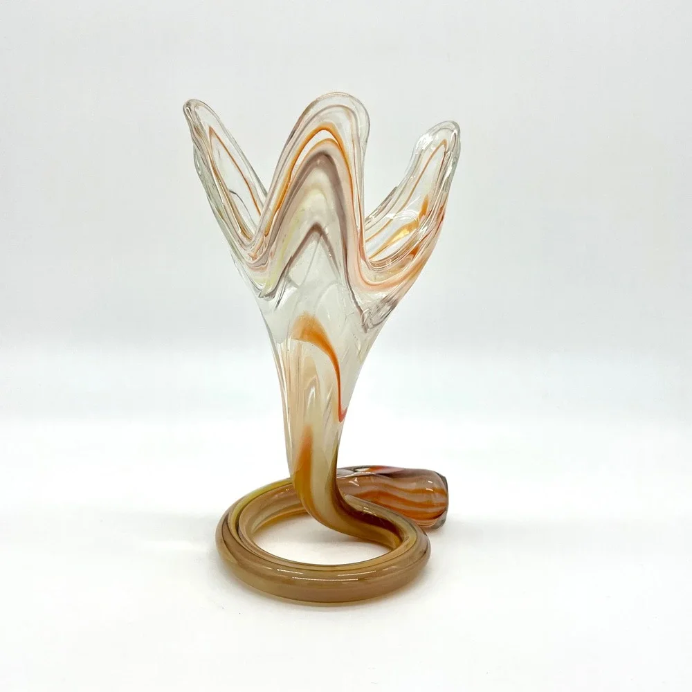 Art Glass Vase Swirl Design Amber Brown Clear Decor Bud‎ Vase